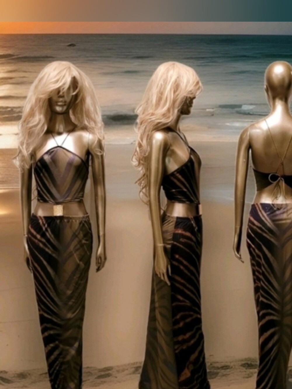 NWT Exotic Print Gold Embellishment Backless  Halter Festival Ibiza Maxi Dress - Picture 13 of 16